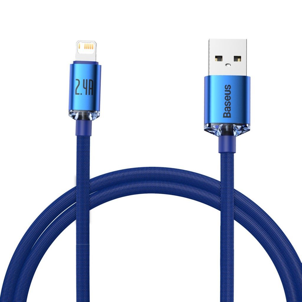 Кабел Baseus Crystal Shine Series CAJY000003, USB-A към Lightning, 2.4A, 1.2m, син (CAJY000003)